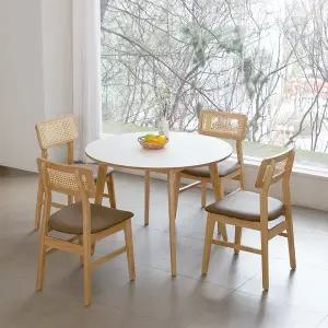 [공간미가구]밀키우드 1000 원형 핸즈라탄 4인 주방 식탁 세트 카페 인테리어