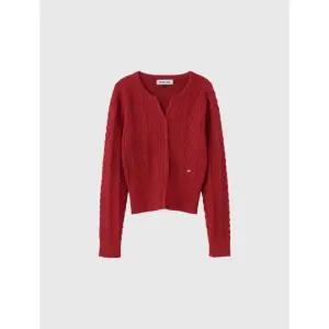 제너럴아이디어니트가디건 여성 라운드넥 카디건 여자 가을 겨울 케이블 캐주얼 레드 데일리 풀오버 RB788