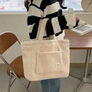 [더봉][2가지컬러] 빅포켓 뽀글이 양털 쇼퍼백토트백