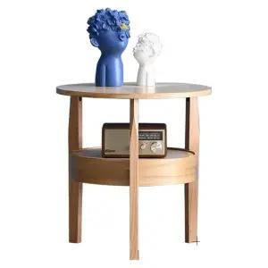 2단 네츄럴 테이블 58cm 사이드 미니 원형 원목 (WFHJM1C)