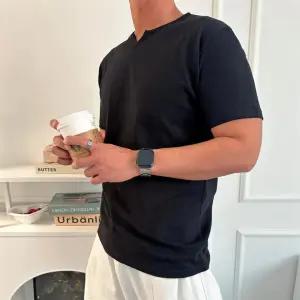 남자 트임 라운드넥 얇은 여름면티 무지 반팔 티셔츠