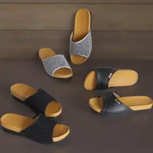 여성 오피스 실내 슬리퍼 튼튼한 가죽 오픈토 뮬