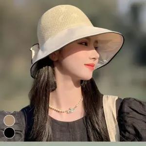 여성용 야외 활동 UV 차단 넓은 챙 버킷햇 벙거지 모자