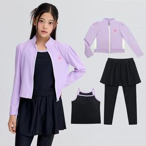 [꼼지][에스티홀리데이] 주니어 여아용 집업래쉬가드 3P 상하세트 수영복 ST512 비치백포함