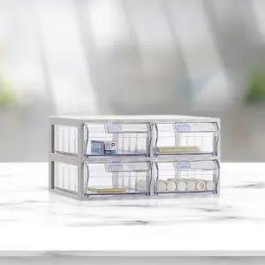 (4단/W268xD220x147mm) A타입 수납함 2x2 투명 수납 서랍 선반 플라스틱 서랍장/데스크/정리함/박스/미니