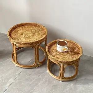 거실 라탄 티테이블 베란다 커피 좌탁 홈데코 블랙