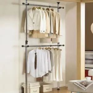 쇼핑몰철제옷걸이 넓은 수납공간 고정행거 2단2001호 조립식 (WFJ5O3G)