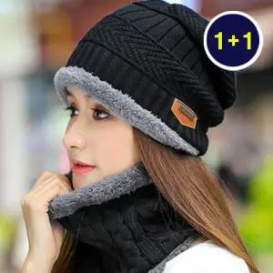 [하젤][1+1]남녀공용 방한 융기모 넥워머 비니 세트_A4419