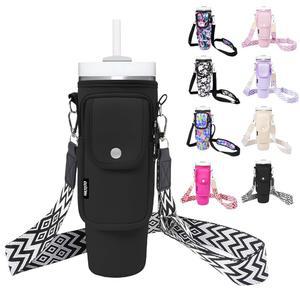 [미국배송] 스탠리 컵 40/30온스용 스트랩이 있는 물병 홀더 텀블러용 단열 네오프렌 핸들 캐리어 백 크로스바디 백이 보행용 가방