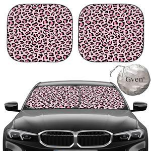 전면 유리창 그늘막을 자외선 2PCS 반영합니다 2025 장착된 선쉐이드 실내 자동차 레오파드 보너스 차단 바이저 핑크 열선 윈드실드 기술은 위한 그늘막이 기능 핑크 액세서리 GVEN