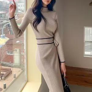 반목 롱 니트 원피스 허리 리본 랩 정장 직장인옷차림 면접