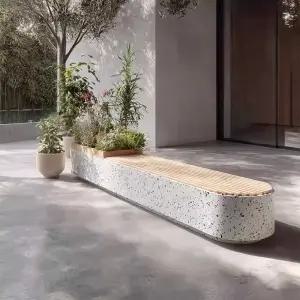 모조 테라조 대리석 조경 야외 벤치 의자 철제 원목 대형 화분 카페 매장 식당 웨이팅 대기