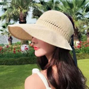 여자 리본 비치모자 썬캡 와이드챙 밀짚모자 패션모자