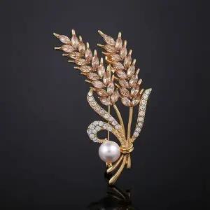 [하프클럽/]보리 잎사귀 쿠픽 골드0지르코니아 패션브로치 진주 옷핀 로즈
