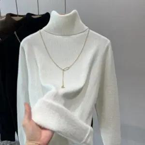 여성 목폴라 겨울 심플 두꺼운 보온 기모 니트 스웨터