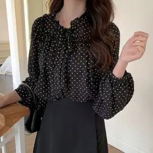 도트 블라우스 여성 봄 리본 20대 데이트 꾸안꾸룩