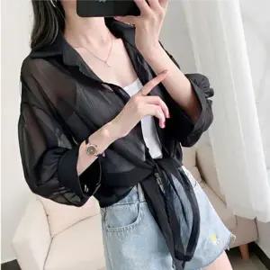 봄 여름 가을 여성 외출 패션 쉬폰 시스루 얇은 셔츠