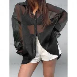 잰스타일 제로 블랙 시스루 셔츠 봄 여름 블라우스