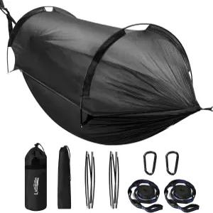 Lulladle 초경량 2인용 캠핑 해먹 메쉬 하우스형 휴대용 여행용 걸이 600파운드 내구성 있는 낙하산 나일론