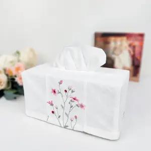 [티슈케이스] 각티슈 휴지케이스 광목 자수 핑크플라워 홈수니