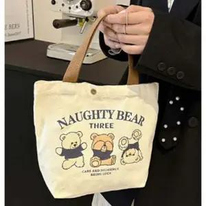 여성 곰돌이 사각 캔버스 미니 에코백 1P 작은 손가방