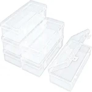 얇은 두께의 6팩 직사각형 투명 플라스틱 보관 용기 상자 구슬 및 기타 소형 공예품용 힌지 뚜껑 포함 (6.1