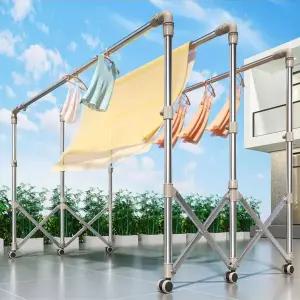 옥상 이불건조대 스텐 야외 3봉 마당 이동식 빨랫대 특대형