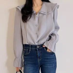 2중 세일러 카라 핀턱 블라우스 퍼프 긴팔 여성 빅사이즈