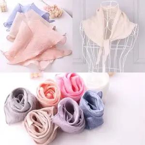 여성 린넨 삼각 소 스카프 여름 목 미니 쁘띠 단색 dy