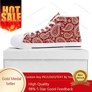 페이즐리 프린트 하이 운동화 캔버스 맞춤 캐주얼 여성 커플 십대 신발 제작 화이트 남성