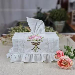 [티슈케이스] 각티슈 휴지케이스 광목 프릴자수 홈수니