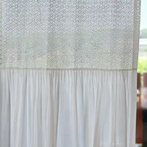 [안방커튼] 광목 화이트 플라워 주름 커텐 원형펀칭 자수 34평 32평