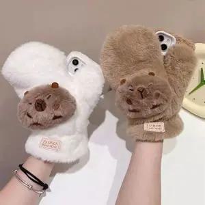 유니커블 아이폰 15 14 13 12 캐릭터 인형 겨울 털 장갑 케이스