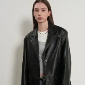 WOMAN 오버핏 페이크 레더 싱글 자켓 [BLACK] / GF1LJK505