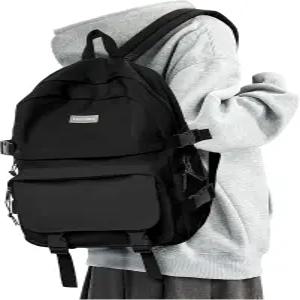 학교 청소년 남학생용 블랙 백팩 귀여운 책가방 여성용 경량 대학 방수 중학생 가방 캐주얼 여행 데이팩