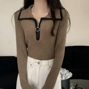 여성티셔츠 반지퍼 슬림핏 카라 겨울 여성 니트 티셔츠 골지 따뜻한 반집업 겨울티셔츠 긴팔