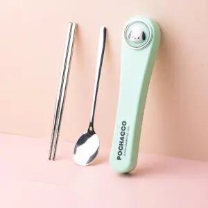 산리오 페이스 수저 케이스세트-포차코스푼포크 피규어 어숟가락 규어 캐릭터 어린이 도시락