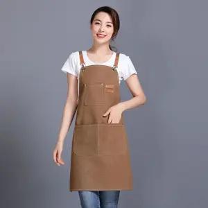 프리미엄 캔버스 워싱 데님 공방 카페 앞치마 바리스타 꽃집 미용실 쉐프 주방용 고급형 방수 가죽끈 원피
