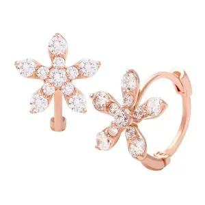 [하프클럽/]14K 로즈골드 데이지 꽃 큐빅 원터치링 금 귀걸이