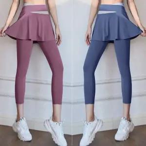 여성용 9부 레깅스 스커트 운동복 트레이닝 팬츠