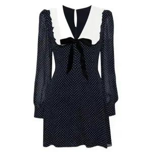 빅카라 도트 원피스 하객룩 리본 타이 시폰 미니 빈티지 프렌치 드레스