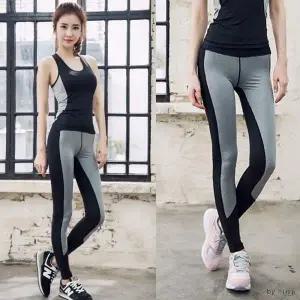 여자 배색 레깅스 긴바지 운동복