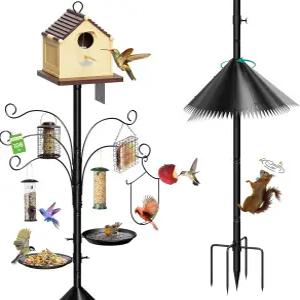 MQHUAYU 108인치 새 모이통 폴 다람쥐 방지 헤비 듀티 집 양치기 후크 5개가 있는 조절 가능한 스탠드 정신