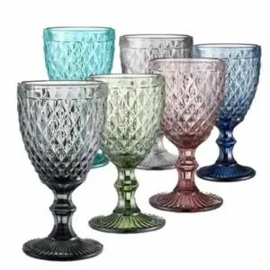 유리컵 유리 6컬러 고블렛잔 예쁜잔 유리잔 신혼부부와인잔 와인글라스