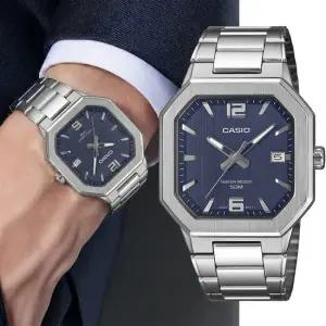 카시오 팔각 스퀘어 MTP-B195D-2A 남자 아날로그 메탈 손목시계