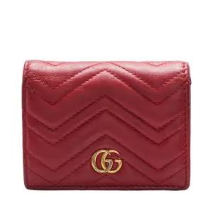[중고명품] 레드 카프스킨 마틀라세 GG 마몬트 여성 반지갑 466492
