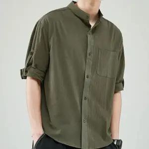 카라티 데일리 캐주얼 남성 여름 차이나 카라 린넨 7부 셔츠