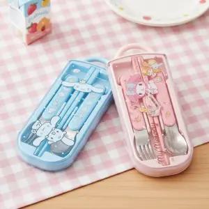 캐릭터 도시락 수저세트 마이멜로디 시나모롤 숟가락 젓가락 포크 슬라이드 케이스 휴대용