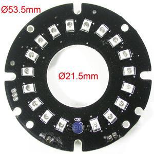 순수 적외선 18x IR LED 보드 CCTV 카메라 야간 투시용 (외경 53M 호환m / 내경 21mm) M12  M16 마운트 렌