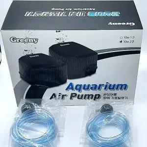 [아쿠아월드]어밥 그리니 2구 파워 브로아 산소 무소음 기포기 발생기 10W 콩돌 호스 2M 각 2개 포함